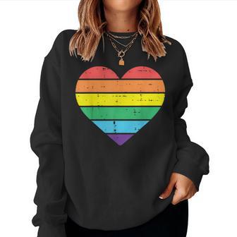 Rainbow Gay Heart Vintage Love Lgbtq Pride Flag Women Women Sweatshirt - Thegiftio