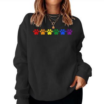 Rainbow Paw Prints Lgbtq Pride Minimalist Women Sweatshirt - Thegiftio UK