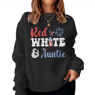 Red White & Auntie 4Th Of July New Aunt Grandma Pregnancy Women Sweatshirt - Thegiftio UK