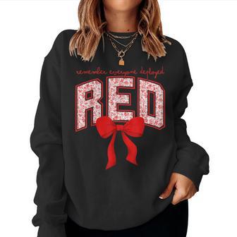 Remember Everyone Deployed Red Bow Toile Military Girls Women Sweatshirt - Thegiftio UK