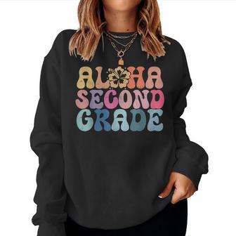 Retro Aloha Second Grade Teacher Life Summer Beach Vacation Women Sweatshirt - Thegiftio UK