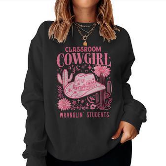 Retro Classroom Cowgirl Wrangling Students Teacher Western Women Sweatshirt | Seseable UK