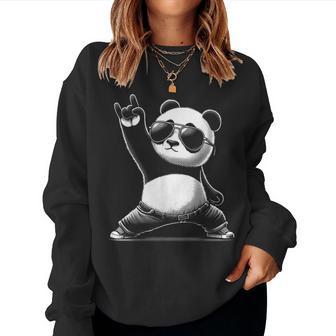 Retro Panda Rock And Roll Musik Lustiger Panda Sweatshirt Frauen - Seseable