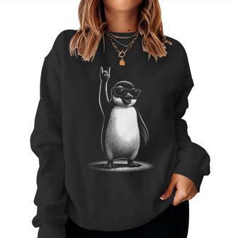 Retro Penguin Rock And Roll Kids Penguin Women Sweatshirt - Thegiftio UK