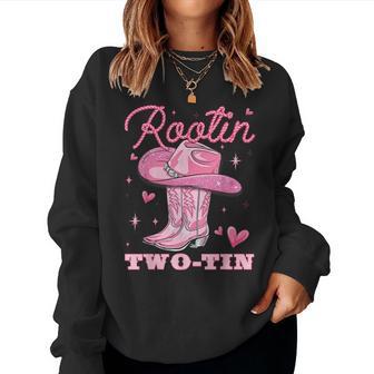 Rootin Two-Tin Cowgirl Western Rodeo 2Nd Birthday Girl Howdy Women Sweatshirt - Thegiftio UK