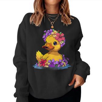 Rubber Duck Floral Hawaiian Rubber Duck Lover Hawaii Women Sweatshirt - Thegiftio