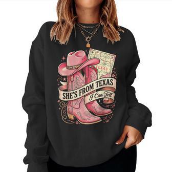 She's From Texas I Can Tell Cowboy Boots Hat Texas's Girl Women Sweatshirt - Thegiftio UK