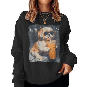 Shih Tzu Drinking Iced Coffee Women Sweatshirt | Seseable UK