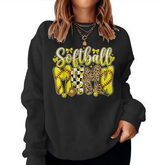 Softball Mama Leopard Bow Coquette Cute Softball Mom Women Sweatshirt - Monsterry