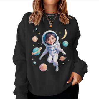 Space Girl Astronaut Cute Female Cosmic Explorer Women Sweatshirt - Monsterry