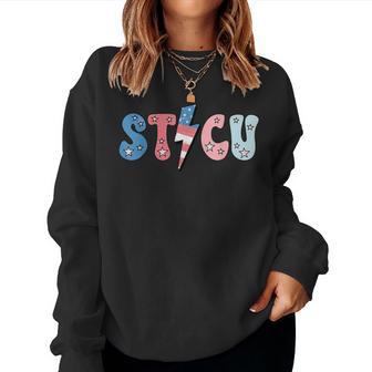 Sticu 4Th Of July Surgical Trauma Icu Nurse American Flag Women Sweatshirt - Thegiftio UK
