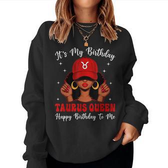 Taurus Queen Afro Red Cap Black Girl Birthday Women Sweatshirt - Thegiftio UK