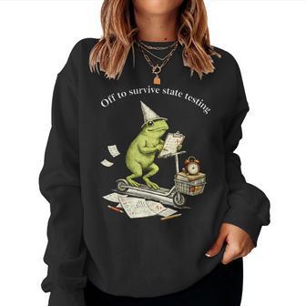 Teacher Frog Scooter Off To Survive State Testing Test Day Women Sweatshirt - Thegiftio UK