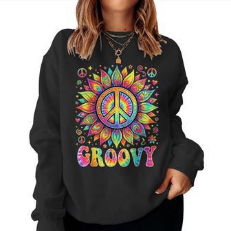 Tie Dye Groovy Sunflower Peace Sign Hippie Women Sweatshirt - Thegiftio UK