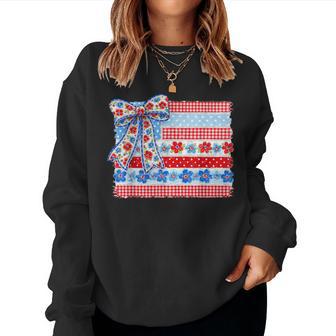 Usa Flag Floral 4Th Of July Coquette Bow Girl Women Women Sweatshirt - Thegiftio UK