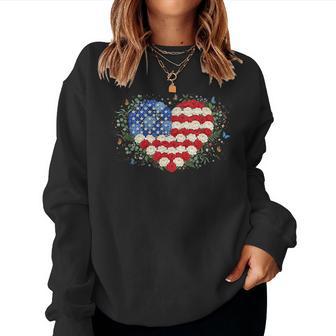 Usa Floral American Flag Flower 4Th Of July Women Sweatshirt - Thegiftio UK