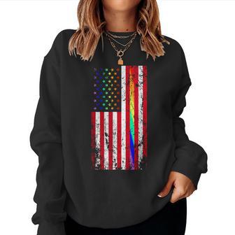 Usa Gay Pride Flag Rainbow Stars & Line Gay Lgbt 4Th Of July Women Sweatshirt - Monsterry