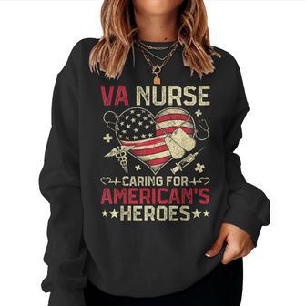 Va Nurse Caring For America's Heroes Veterans Day Usa Heart Women Sweatshirt - Thegiftio UK