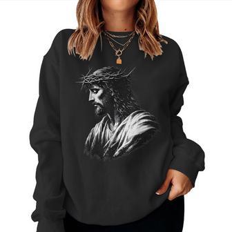 Vintage Face Of Jesus Christ Christian Faith Women Sweatshirt - Thegiftio UK