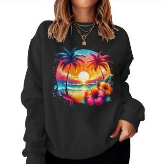Vintage Hibiscus Flower Beach Summer Aloha Hawaiian Vacation Women Sweatshirt - Thegiftio UK