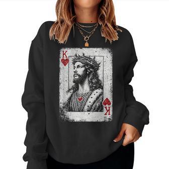 Vintage Jesus Christ King Of Hearts Christian Playing Card Women Sweatshirt - Thegiftio UK