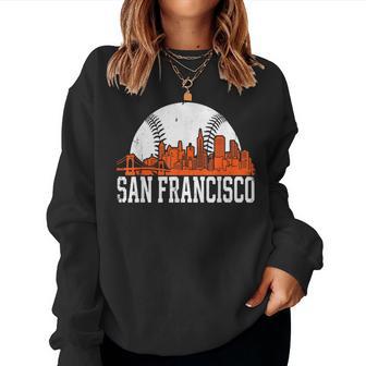 Vintage San Francisco Skyline Baseball Present Women Women Sweatshirt | Mazezy