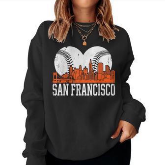 Vintage San Francisco Skyline Baseball Present Women Women Sweatshirt - Thegiftio