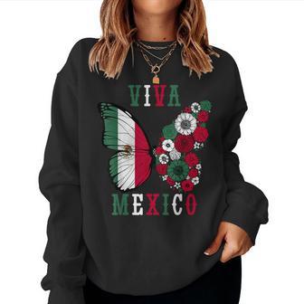 Viva Mexico Mexican Independence Day Butterfly Flower Mexico Women Sweatshirt - Thegiftio UK