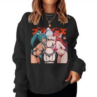 Waifu セクシー アニメ キス 女の子 角 日本の漫画風 レディーススウェットシャツ - Kawaiitshirt