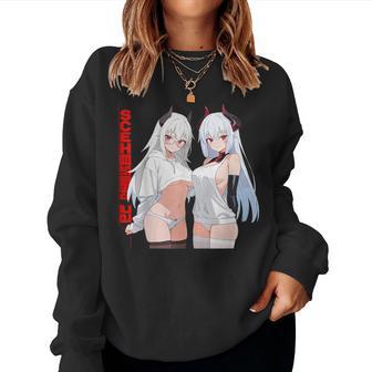 Waifu セクシー アニメ 女の子 メガネ 角 和風 レディーススウェットシャツ - Kawaiitshirt