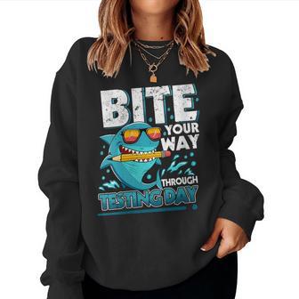 Women's Testing Day Teacher Shark Test Day Teacher Women Sweatshirt - Thegiftio UK