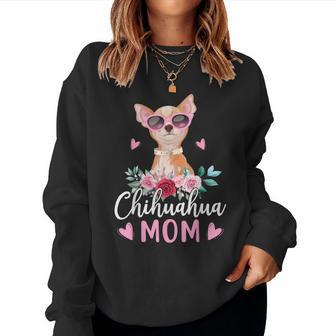 チワワの所有者のためのかわいいチワワのママサングラスの花 レディーススウェットシャツ - Kawaiitshirt