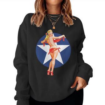 愛国心 ヴィンテージ セクシー ピンナップ 女の子 長袖tシャツ レディーススウェットシャツ - Kawaiitshirt