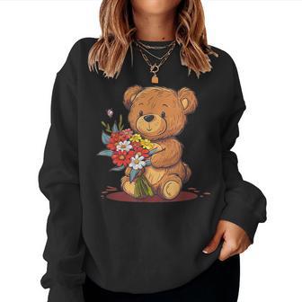 面白い花のテディベアコスチューム。 レディーススウェットシャツ - Kawaiitshirt