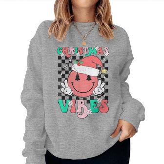 Groovy Christmas Vibes Smile Face Santa Hat Xmas Ns Girls Women Sweatshirt | Seseable UK