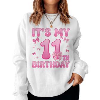 11Th Birthday For Girls Coquette Bow 11 Year Old Women Sweatshirt - Thegiftio UK