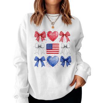 Bow American Flag 4Th Of July Fourth Us Patriotic Girl Women Sweatshirt - Thegiftio UK