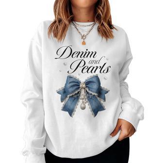 Denim And Pearls Coquette Bow Ladies Women Sweatshirt - Thegiftio UK