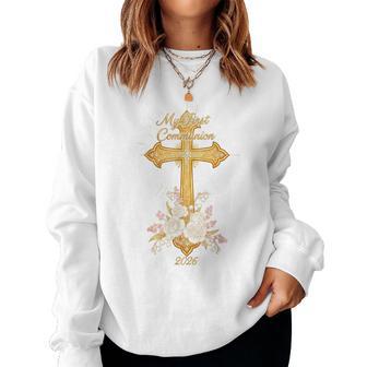 My First Communion 2026 Floral Cross Catholic Girls Women Sweatshirt | Seseable UK