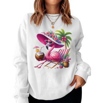 Flamingo Pink Palm Tree Tropical Beach Summer Vacation Women Women Sweatshirt - Thegiftio UK