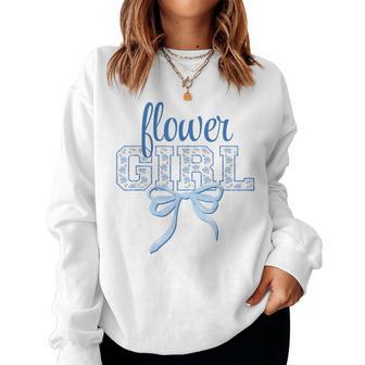 Flower Girl Blue Bow Coquette Floral Matching Bridal Party Women Sweatshirt - Thegiftio UK