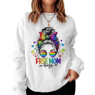 Free Mom Hugs Lgbt Flag Messy Bun Trans Gay Pride Rainbow Women Sweatshirt - Thegiftio UK