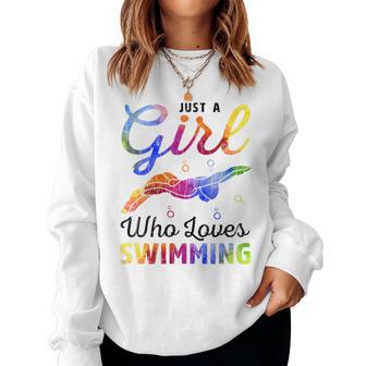 Gráfico Divertido De Jugador De Natación De Just A Girl Who Loveswimming In Mangas Sudadera Mujer - Regaloses