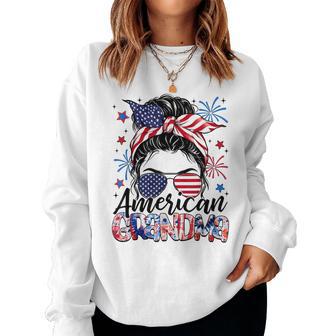 Grandma 4Th Of July American Flag Patriotic Messy Bun Women Sweatshirt - Thegiftio UK