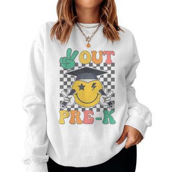 Groovy Peace Out Pre-K Last Day Of School Prek Graduation Women Sweatshirt - Thegiftio UK