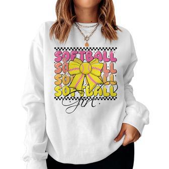 Groovy Softball Girl Coquette Bow Softball For & Girls Women Sweatshirt - Thegiftio UK