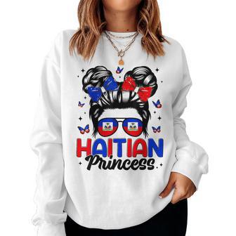 Haitian Princess Messy Bun Haitian Flag Day Girl Women Sweatshirt - Thegiftio
