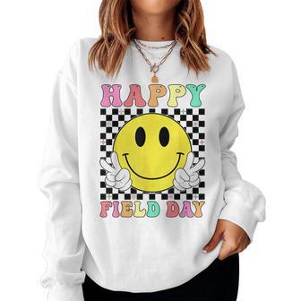 Happy Field Day Retro Smile Face Teacher Kids Field Day 2026 Women Sweatshirt | Mazezy