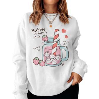 Kawaii Bunny Bubble Pearls Latte Alla Fragola Women Sweatshirt - Novitaregali