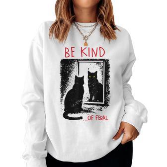 Be Kind Of Feral Black Cat Mirror Goth Aesthetic Women Sweatshirt - Thegiftio UK